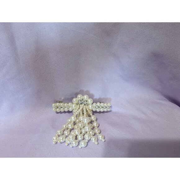 Elegant Faux Pearl Hair Clip With Dangling Beads & Rhinestone Accent - Picture 1 of 3